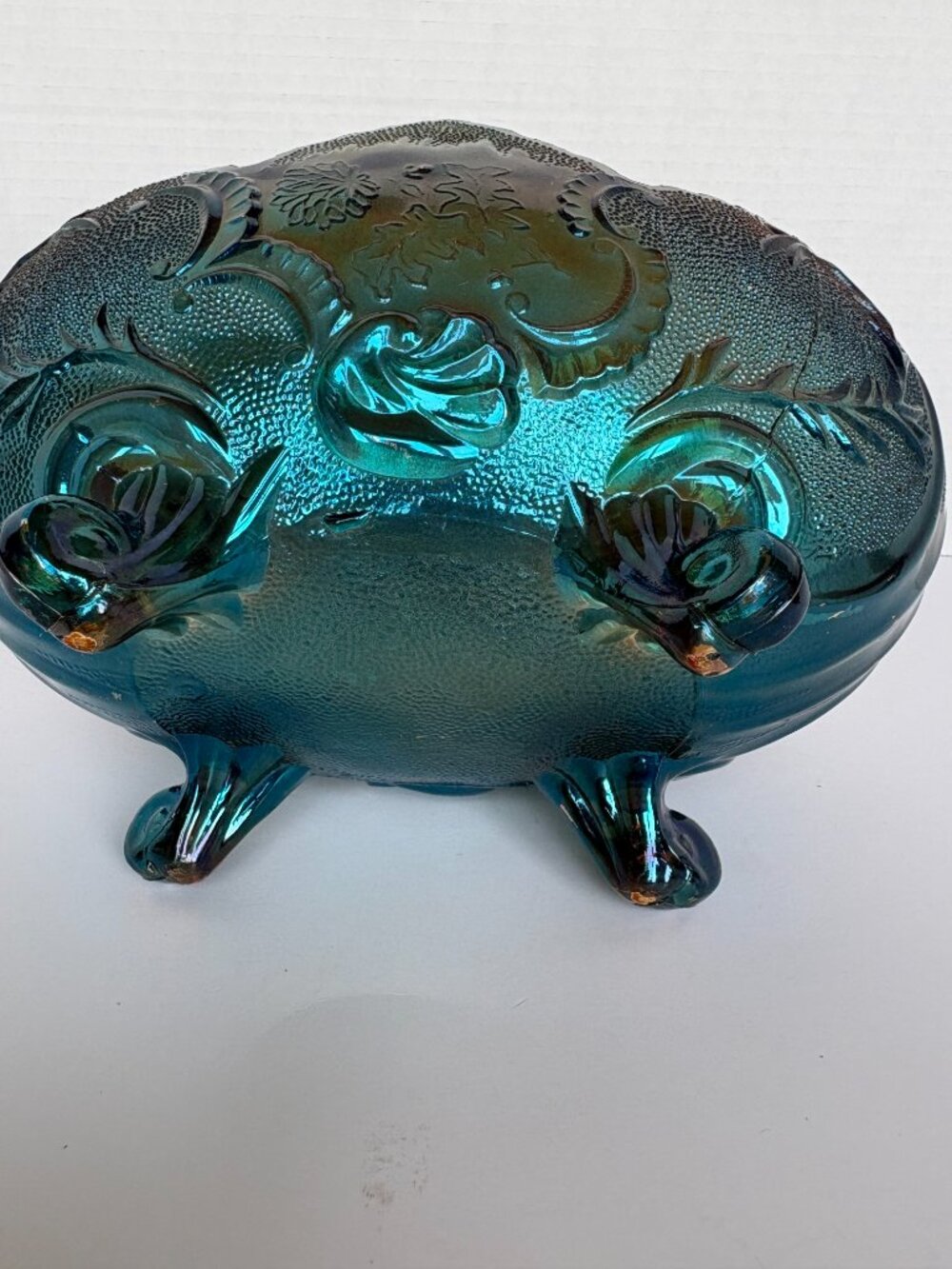 Vintage Jeannette Carnival Glass Lombardi Pattern Footed Fruit Bowl - Picture 5 of 9